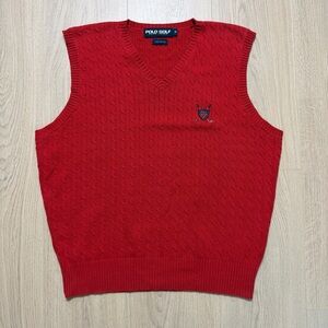Ralph Lauren Red V-Neck Cable Knit Sweater Vest